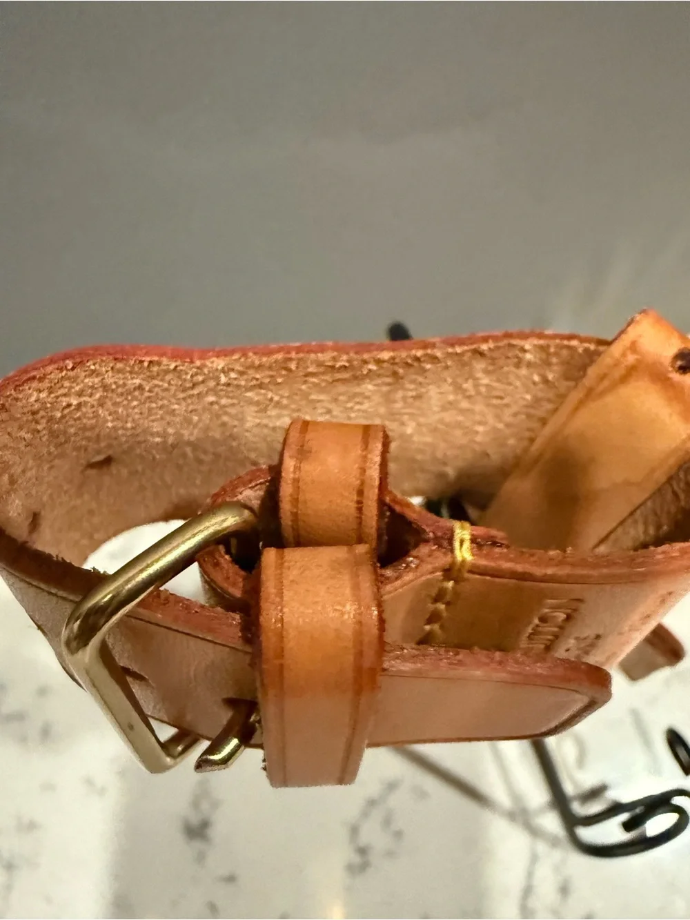 Louis Vuitton Tan Leather Luggage Tag with Stitch Detailing